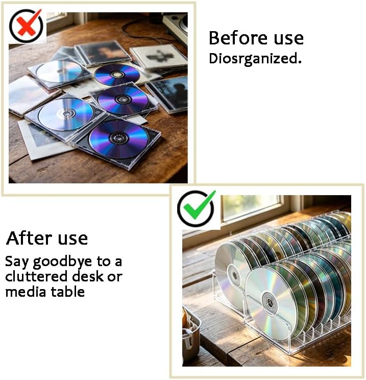 2 Pcs Clear Acrylic CD Holder, DVD/CD Display Rack & Storage Box Holds up to 14 Standard DVD Cases for Media Shelf Storage and Organization