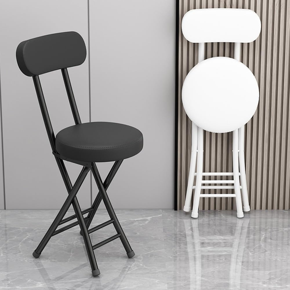 Folding Stool with Backrest, Cushioned Padded Leather Round Portable Foldable...