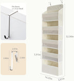 Over the Door Organizer, Door Storage Organizer with Large Capacity Pockets, Hanging Shelves for Bedroom, Closet, Dorm, Pantry (Beige, 5-Tier)