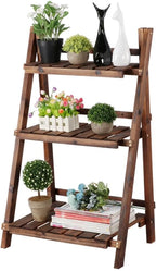 Yaheetech Wooden Plant Stand, 3 Tier Plant Stand, Foldable Ladder Shelves | Ladder Plant Stand & Outdoor Plant Shelf with Wall-Leaning Design for Living Room, Bedroom, Balcony or Patio; Simple Assembly
