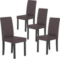 COSTWAY Fabric Armless Dining Chairs Set of 4, Upholstered Kitchen Side Chair w/Rubber Wood Legs, Padded Seat & High Backrest, Mid-Century Modern Accent Chairs for Living Room Restaurant (Brown)