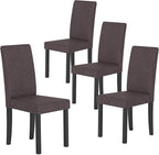 COSTWAY Fabric Armless Dining Chairs Set of 4, Upholstered Kitchen Side Chair w/Rubber Wood Legs, Padded Seat & High Backrest, Mid-Century Modern Accent Chairs for Living Room Restaurant (Brown)