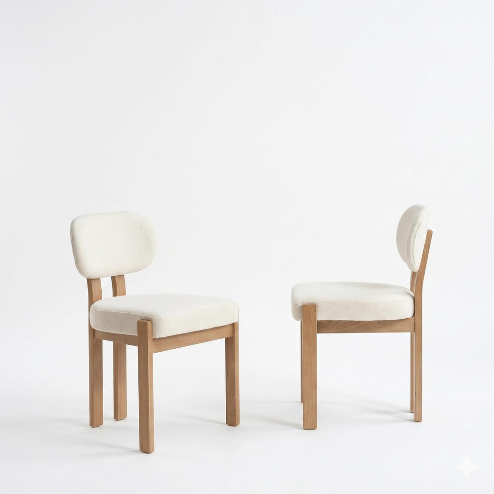 Boucle Dining Chairs Set of 2, Modern Upholstered Kitchen Chairs with Solid W...