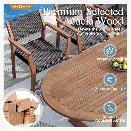 Sophia & William Outdoor Dining Set for 6, Expandable Acacia Wood Table