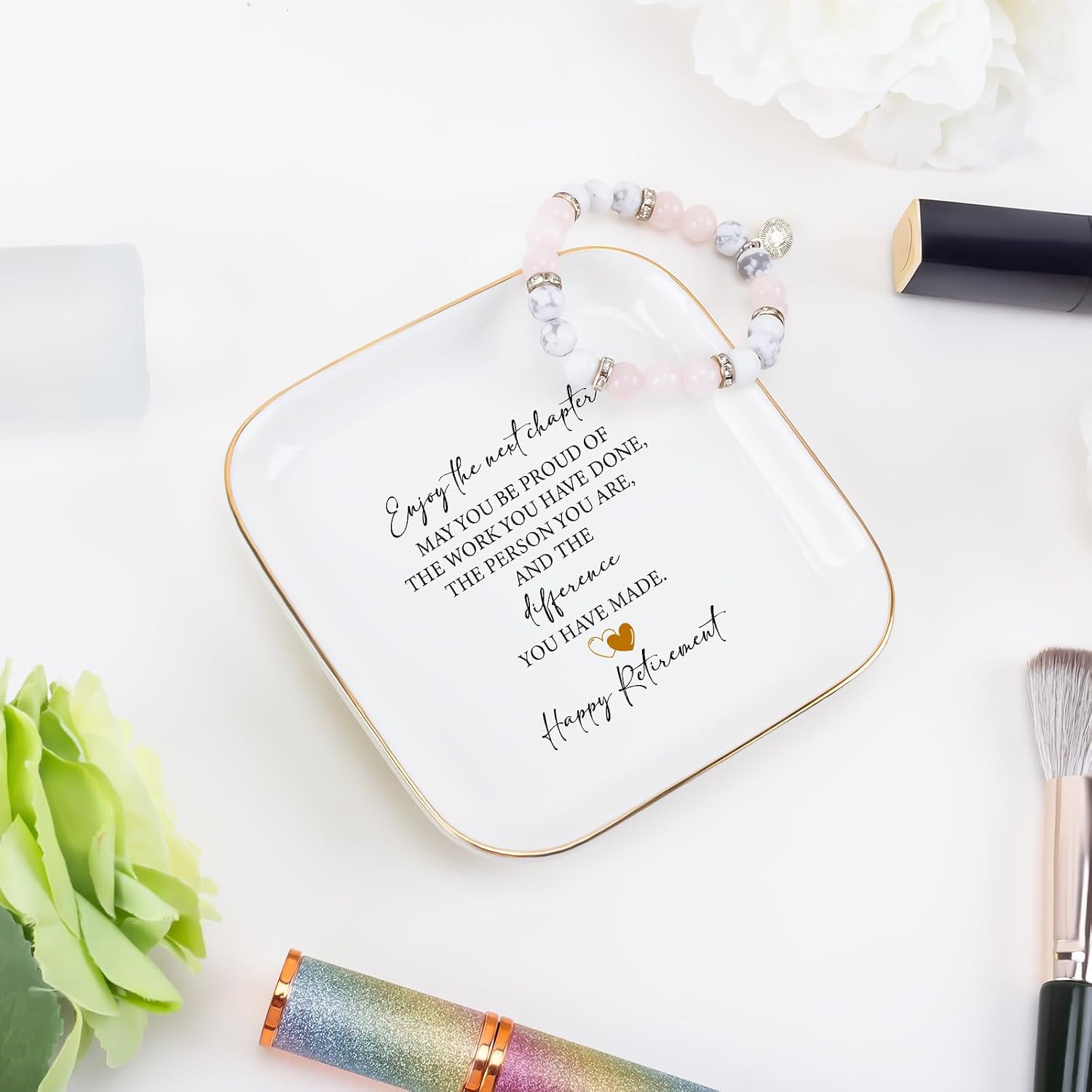 Retirement Gift for Woman Ceramic Jewelry Dish Tray - Farewell Going Away Goodbye Gifts for Coworkers Leaving - Retirement Gift Jewelry Dish for Women Friends Retired Teachers Nurses