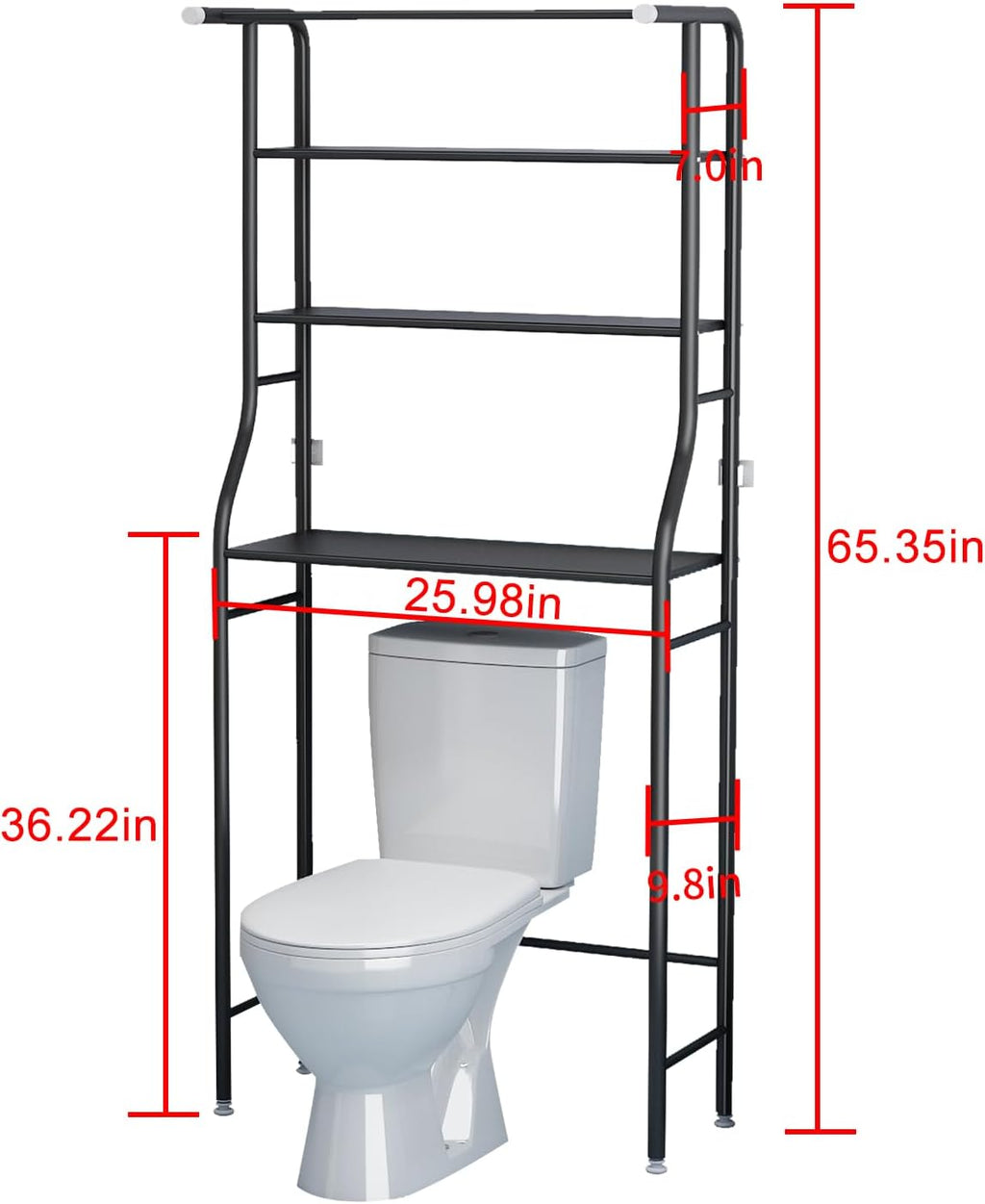UDEAR 3-Tier Over The Toilet Rack,Bathroom Shelf Space Saver,Corner Stand Storage Organizer Accessories,The Washing Machine,with Hanging Rod,Tower Shelf,Black