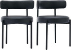 Faux Leather Dining Chairs Set of 6, Upholstered Kitchen and Dining Room Chairs, Mid-Century Modern Dining Chairs with Round Back and Black Metal Legs, Vegan Leather, Black