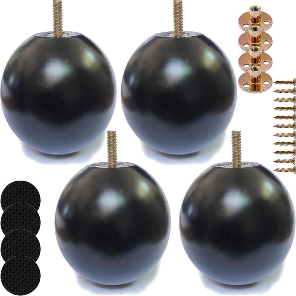 4 Inch Wood Furniture Legs Black Sofa Legs Replacement Wooden Bun Feet with H...