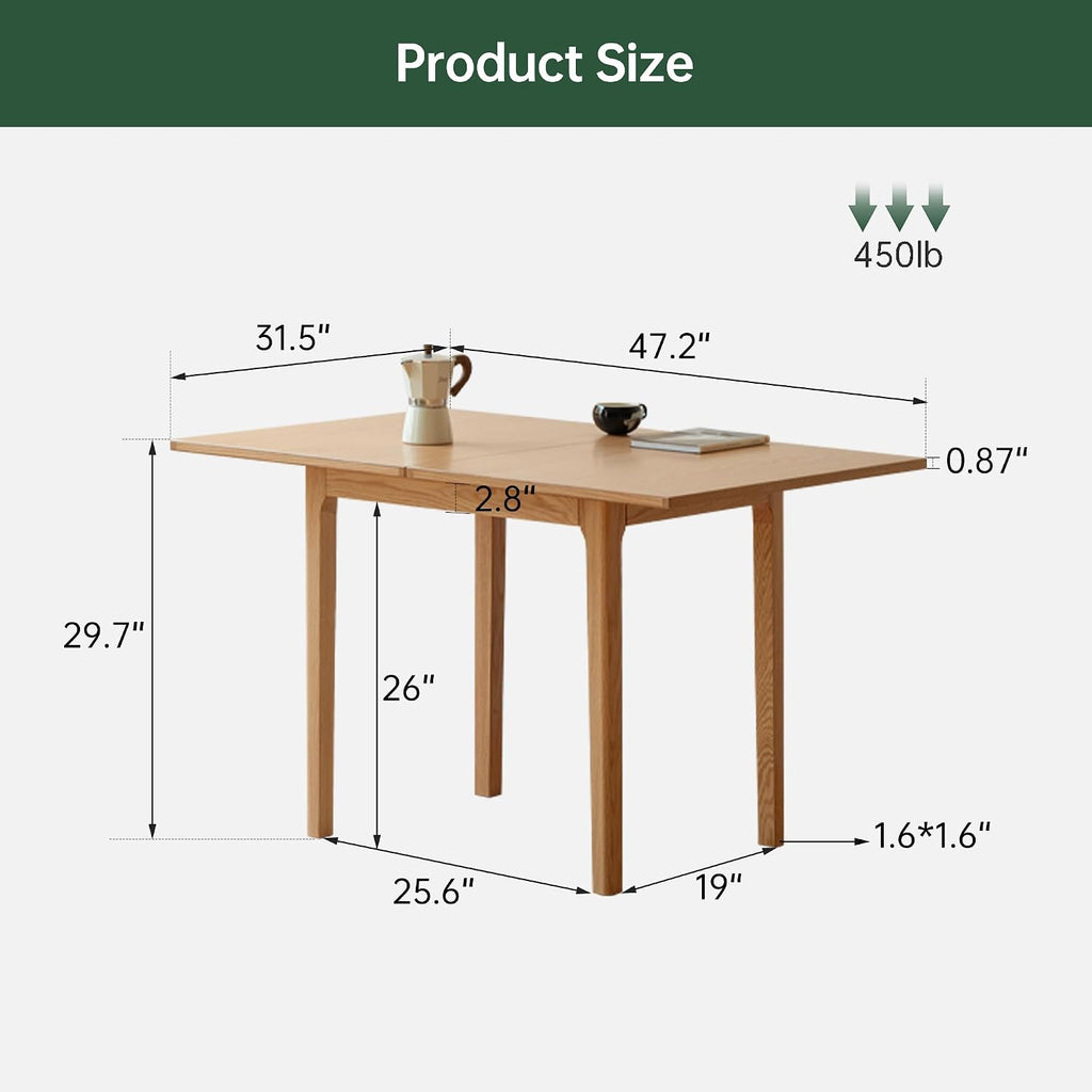 31"-47" Foldable Dining Table and Chairs Set for 4, Solid Wood Extendable Kitchen Table with Oak Wood Legs, Space-Saving Dinner Tables for Living Room, Kitchen (Original, 1table+4cushion chairs)