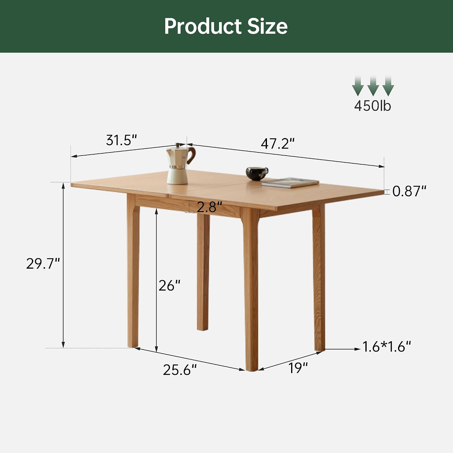 31"-47" Foldable Dining Table and Chairs Set for 4, Solid Wood Extendable Kitchen Table with Oak Wood Legs, Space-Saving Dinner Tables for Living Room, Kitchen (Original, 1table+4cushion chairs)