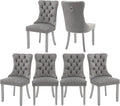 Velvet Dining Chairs Set of 6, High-end Tufted Upholstered Dining Chair with Back Ring Pull, Nailhead Trim and Silver Solid Wood Legs, Modern Dining Room Chairs for Dining Room, Light Gray