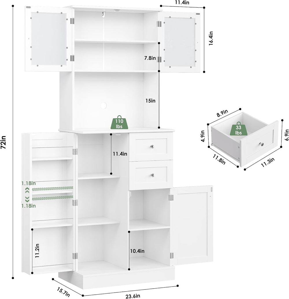 BOTLOG 72" Tall Kitchen Pantry Storage Cabinet with 4-Tier Door Shelves ...