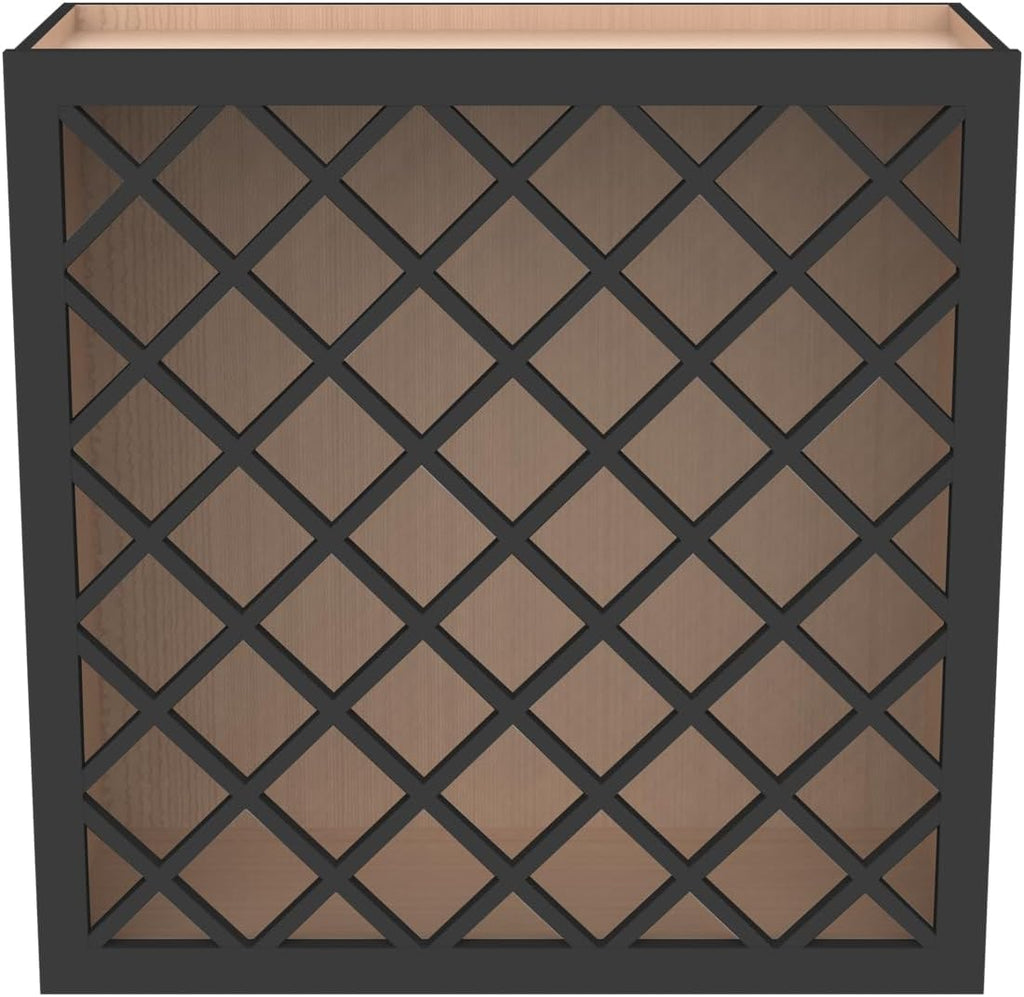 Solid Wood RTA Wine Bottle Rack Wall Cabinet with Lattice Panels - Bottle Holder Storage for Bar, Pantry, or Wine Cellar - Mocha finish Countertop Solution (Charcoal Black, 24'W 12'D 30'H)