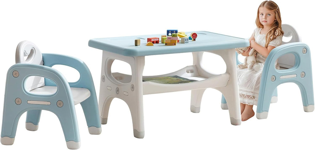 Kids Table and Chairs Set, Activity Table with 2 Chairs for Ages 3-6, Toddler Table and Chair Set Ideal for Reading, Drawing, Dining, Arts Crafts,Gifts for Kids (Blue)