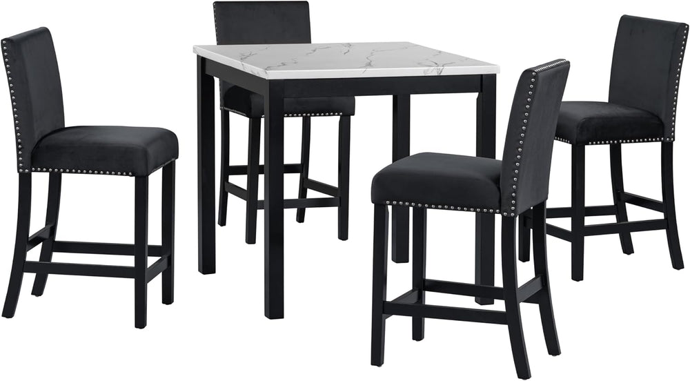 Merax Dining Table Set, 5 Piece Counter Height Dining Table Set with Faux Mar...