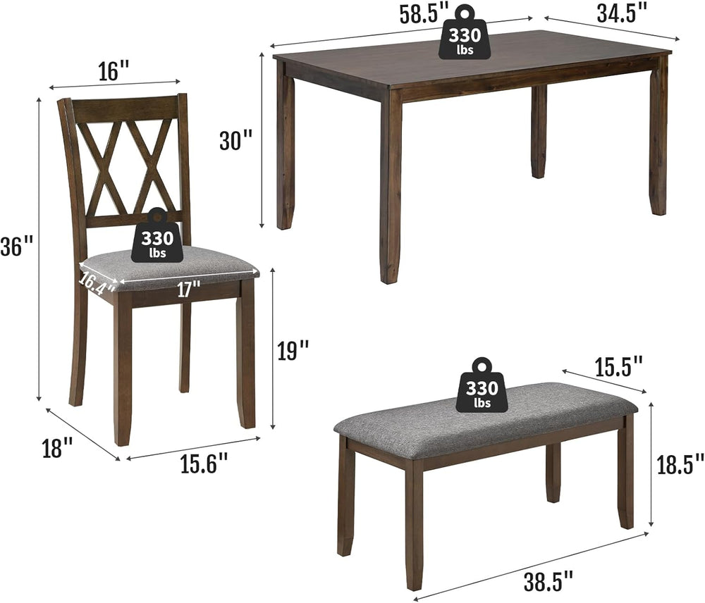 Zevemomo 6-Piece Solid Wood Dining Table Set, Dining Table & Chair Set fo...