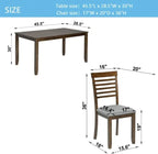 5-Piecern Dining Table Set, Kitchen Set with One Rectangular Table and 4 Upholstered Chairs, Living Room Chairs with Ladder Backrest and Comfortable Seat Cushion, Walnut