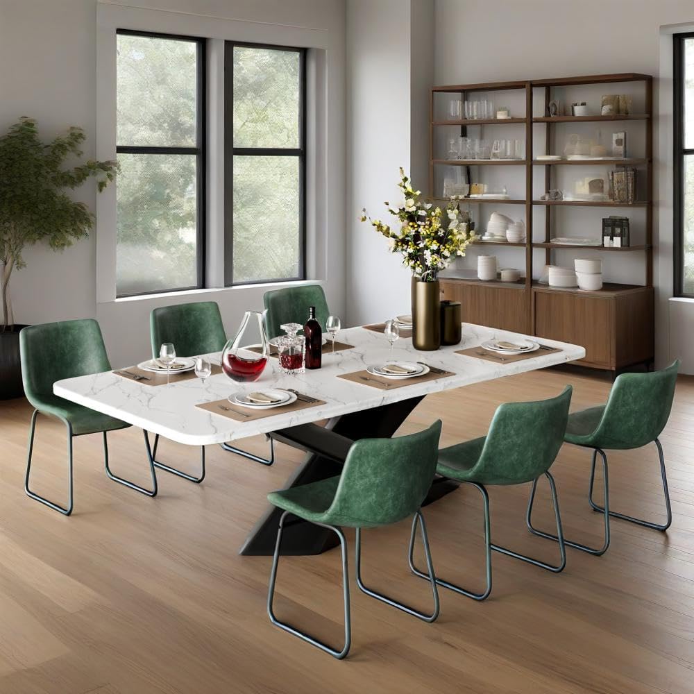 YaFiti 18 inch Modern Dining Chairs Set of 8, Green | Upholstered Wateproof P...