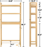 Homykic Over The Toilet Storage, 3-Tier Bamboo Bathroom Shelf with 3 Hooks, Above Toilet Organizer Rack Freestanding for Small Space, Restroom, Laundry, Easy Assembly, Natural