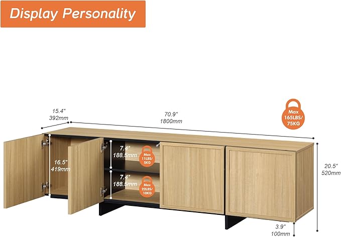 WAMPAT Modern TV Stand for 32-75 inch TVs, Wood Entertainment Center with Storage Cabinets, Media TV Console Table for Living Room, Oak