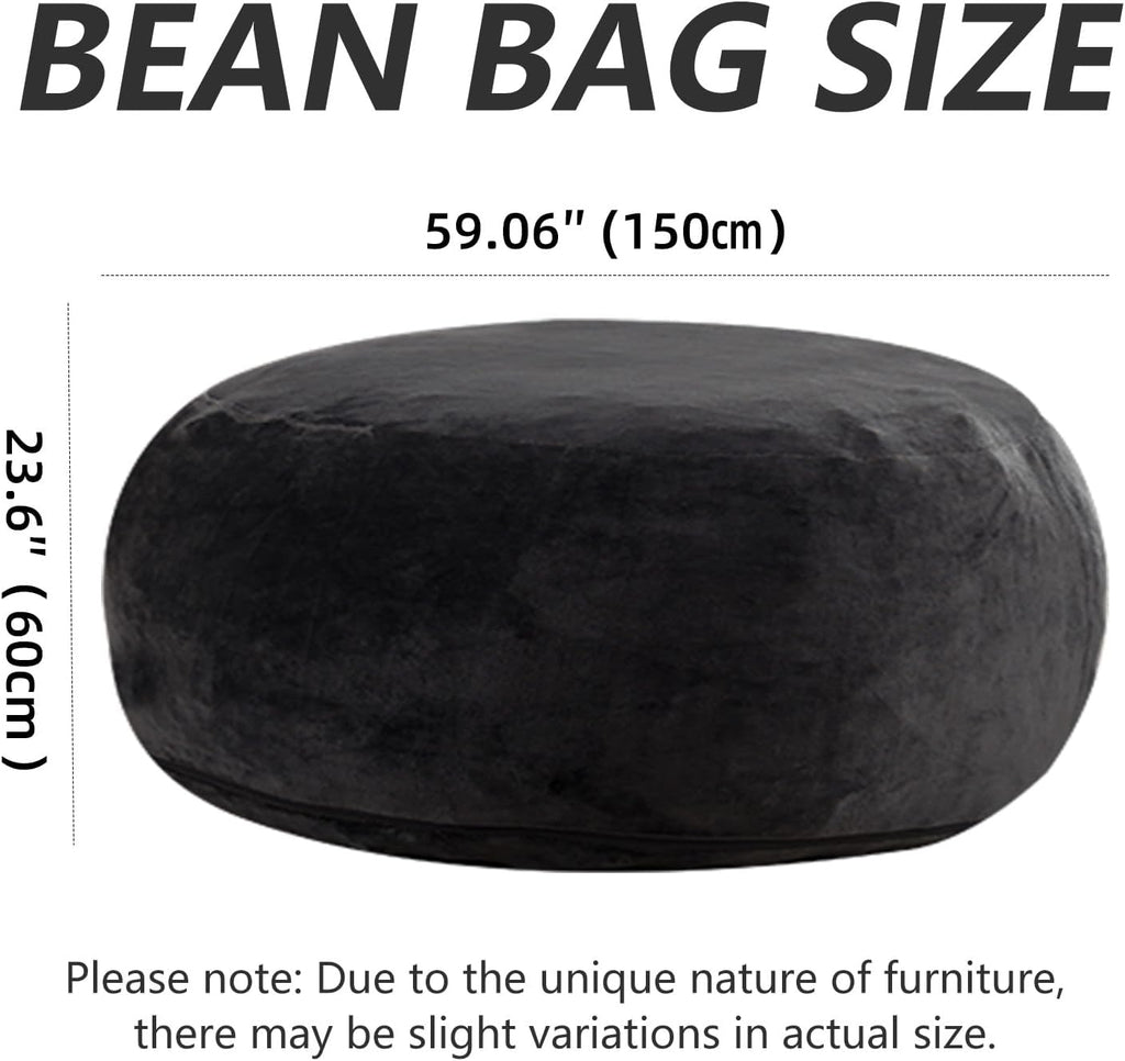 Big Bean Bag Chair 5Ft Memory Foam for Adults, Giant Lounge, Black | Memory Foam Filler, Removable Washable Flannel Cover, Big Bean Bag Lounge Reading Chair for Bedroom Living Room Adults