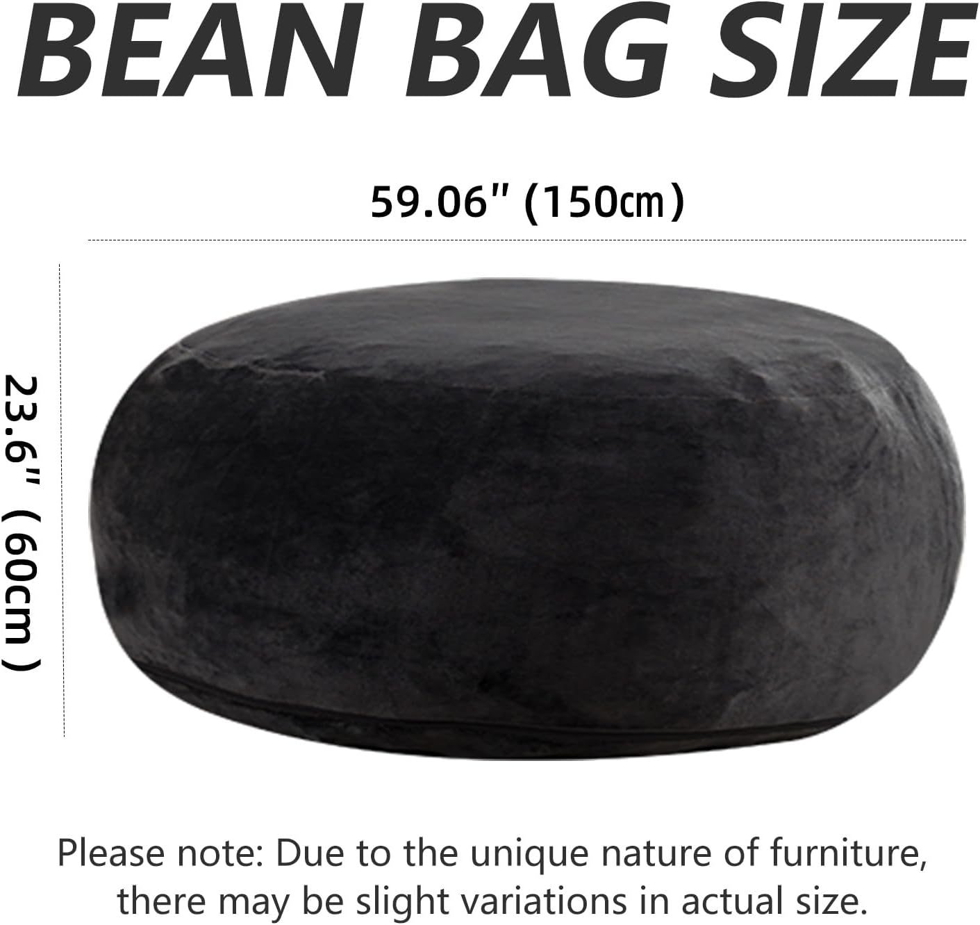 Big Bean Bag Chair 5Ft Memory Foam for Adults, Giant Lounge, Black | Memory Foam Filler, Removable Washable Flannel Cover, Big Bean Bag Lounge Reading Chair for Bedroom Living Room Adults