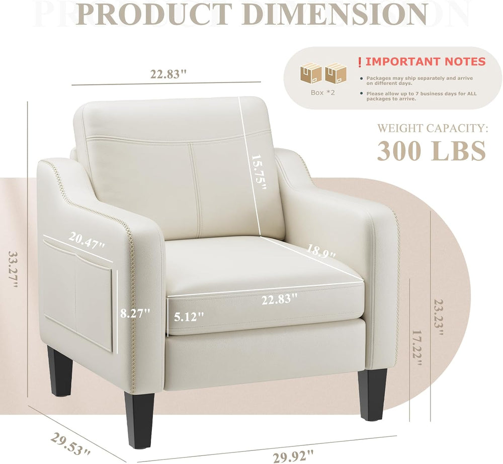 MALOL PU Leather Accent Chair Set of 2 with Solid Wood Frame, Beige