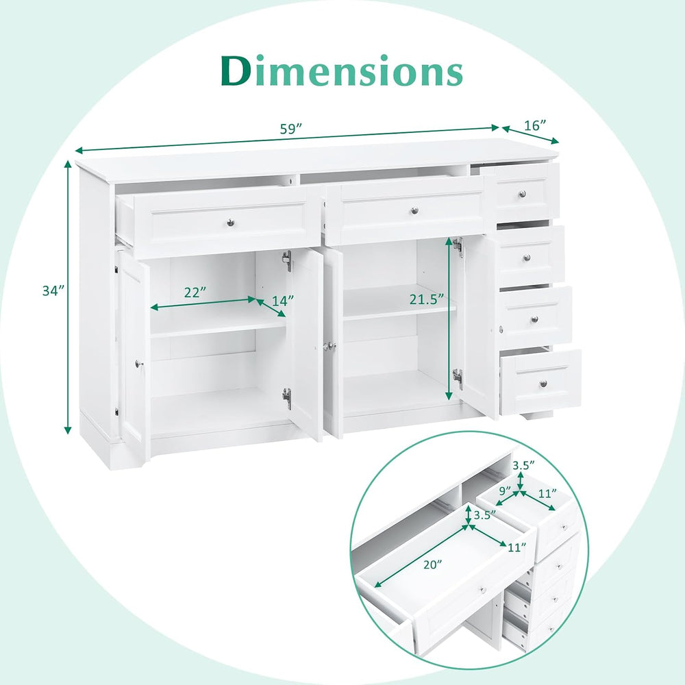 Giantex Large Buffet Cabinet with Storage, 59” Kitchen Cabinet with 4 Doors, ...