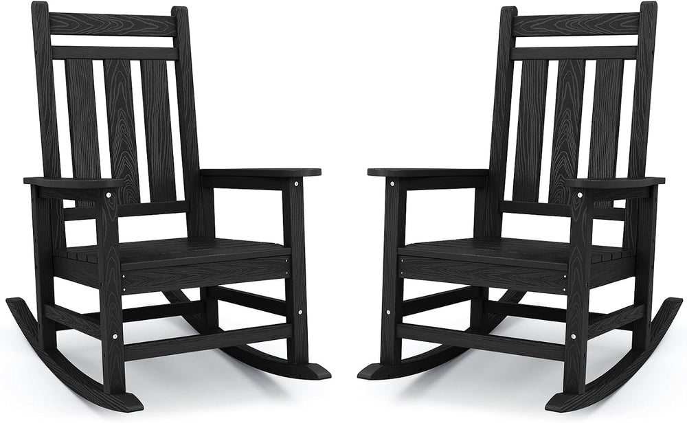 KINGYES Oversized Outdoor Rocking Chair Set of 2, HDPE Patio Rockers, Black |...