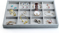 Oirlv Velvet Stackable Jewelry Display Trays 12 Grids Rings Earrings Bracelet Organizer Storage Tray(13.8"x1.29"x9.4")