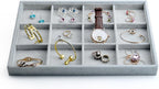 Oirlv Velvet Stackable Jewelry Display Trays 12 Grids Rings Earrings Bracelet Organizer Storage Tray(13.8"x1.29"x9.4")