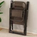 Gravity Folding Sun Lounge Chair Rattan Recliner with Pillow and High Backrest Wicker Adjustable