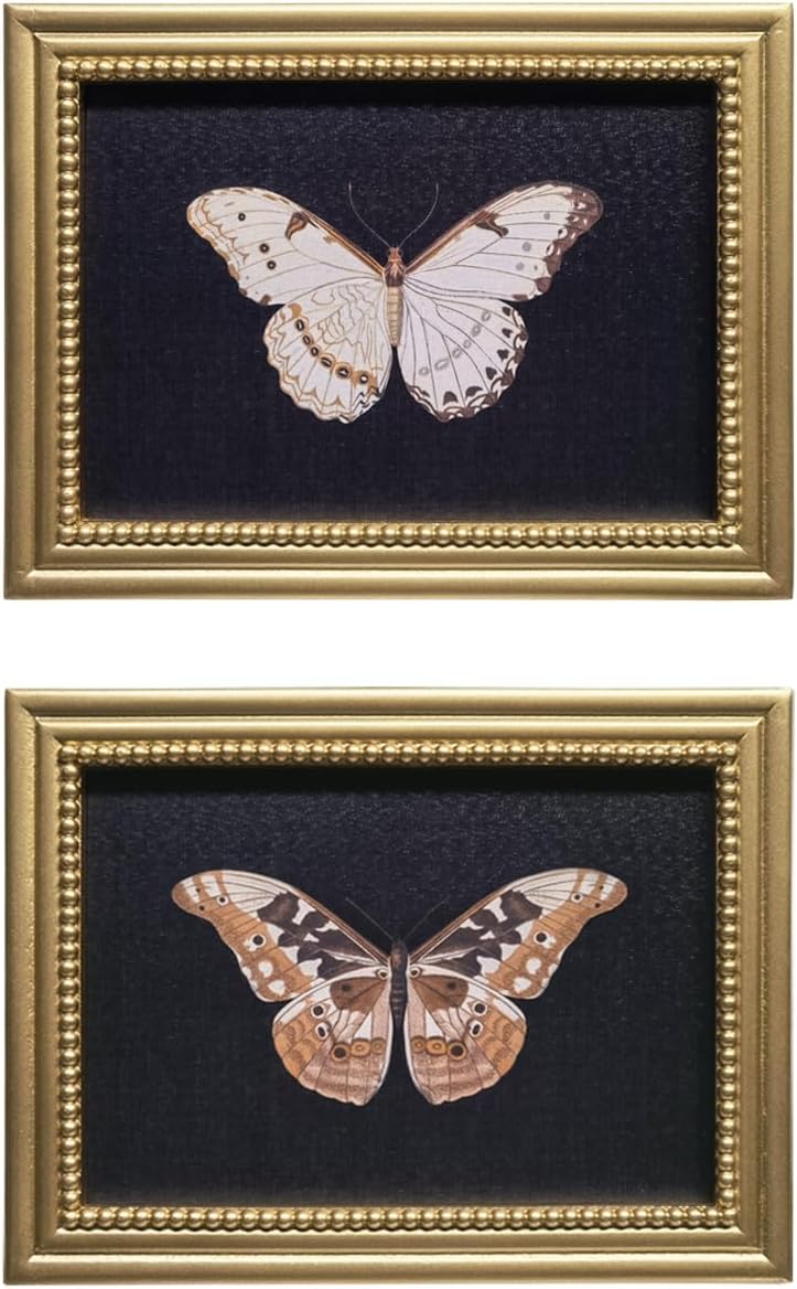 Gatheroad Vintage Gold Framed Wall Art Set of 2, Aesthetic Butterfly & In...