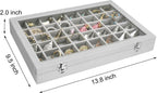 Velvet Jewelry Tray 48 Grid Jewelry Display Tray Organizer Box with Transparent Lid Rings Earrings Necklaces Pendants Display Box Suitable for Women and Girls (Grey)