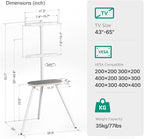 Tripod Easel TV Stand for 43 to 65 Inch LCD Led Screen, Height Adjustable and Swievel TV Stand, Portable TV Floor Stand with Wooden Tray for Bedroom, Living Room, Studio, Metal White.