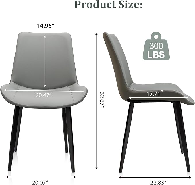 Dining Chairs, Modern PU Leather Dining Room Chair with Sturdy Metal Legs, Upholstered Seat Dinner Chairs Accent Side Chairs for Indoor Kitchen Living Room (Light Grey & Dark Grey, Set of 8)