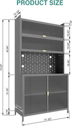 73'' Tall Kitchen Pantry Cabinet,Metal Pantry Cabinet with Adjustable Shelves,6-Tier Hutch Storage Cabinet with Microwave Stand, Anti-Tip Design Hutch for Kitchen, Dining Room, Living Room (Grey)