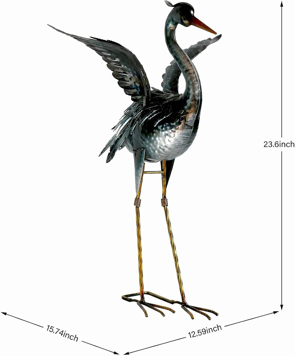 chisheen Crane Garden Statue Metal Heron Outdoor Decor Yard Art Bird Gift