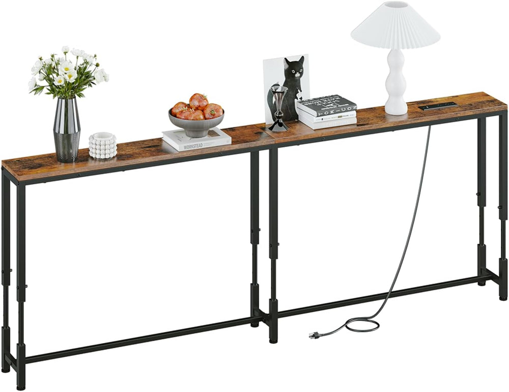 86.6" Behind Couch Table Adjustable Height 23.8~34.8" with Charging...
