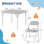 5-Piece Set Kids Folding Table and Chairs Set, Portable No-Assembly Dining Set with PU Cushion, for Boys Girls Eating Reading Playing -Gray