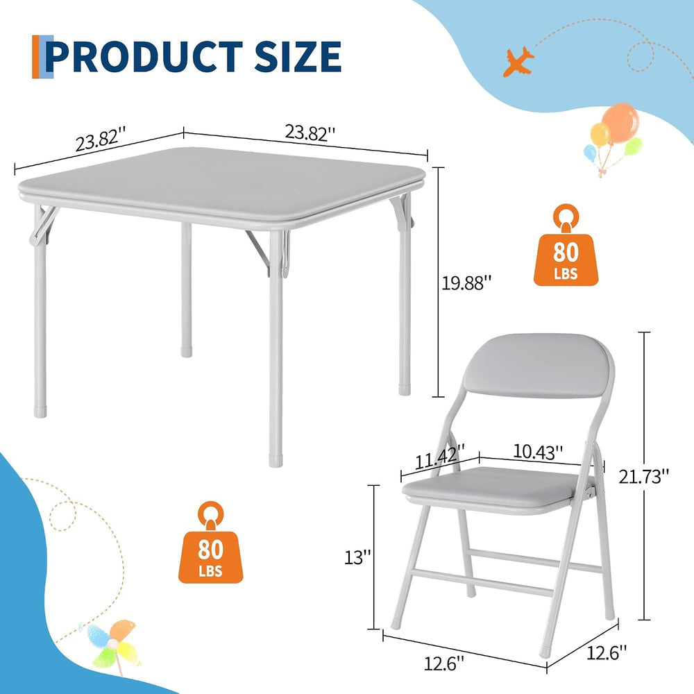 Garvee 3-Piece Folding Table and Chairs for Boys and Girls, Grey
