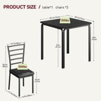 GarveeHome 3-Piece Kitchen Dining Room Table Chair Set for Small Space, Indoor Modern Dinette Set for 2, Square Dinner Table Set for Dinette (Black, Dining Table with 2 Chairs)