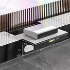 POVISON Fully-Assembled Modern TV Stand for Projector, Sintered Stone Entertainment Center with Storage for 75 inch TV, Wood TV Console, Media Console for Living Room Bedroom