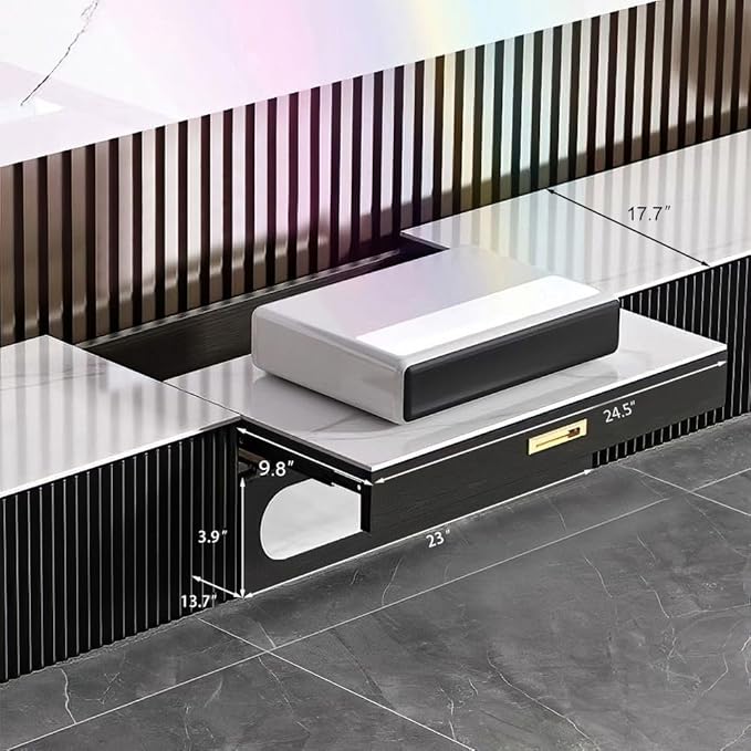 POVISON Fully-Assembled Modern TV Stand for Projector, Sintered Stone Entertainment Center with Storage for 75 inch TV, Wood TV Console, Media Console for Living Room Bedroom
