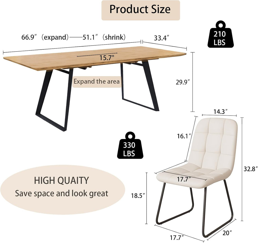 ZckyCine 51‑67 Inch Expandable Dining Set with 6 PU Leather Chairs, Wooden Fu...