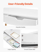 VEVOR Small Desk with Drawers, Kids Desk for Bedroom, Wooden Simple Study Table for Drawing, Reading, Writing, Rectangle MDF Furniture Study Storage Table for Home, Office, White + Wood