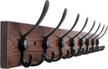 32.2'' Large Coat Rack Wall Mount Coat Hooks Coat Hanger with 8 Metal Black Triple- Hooks Brown Pine Real Wood Plank Hat Rack for Wall Hooks for Hanging Coat Hat Jacket