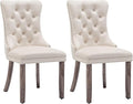 Velvet Dining Chairs Set of 2, Tufted Dining Room Chairs with Nailhead Ring Pull Trim, Upholstered Dining Chairs with Solid Wood Legs for Kitchen Dining Room (Beige)