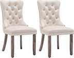 Velvet Dining Chairs Set of 2, Tufted Dining Room Chairs with Nailhead Ring Pull Trim, Upholstered Dining Chairs with Solid Wood Legs for Kitchen Dining Room (Beige)