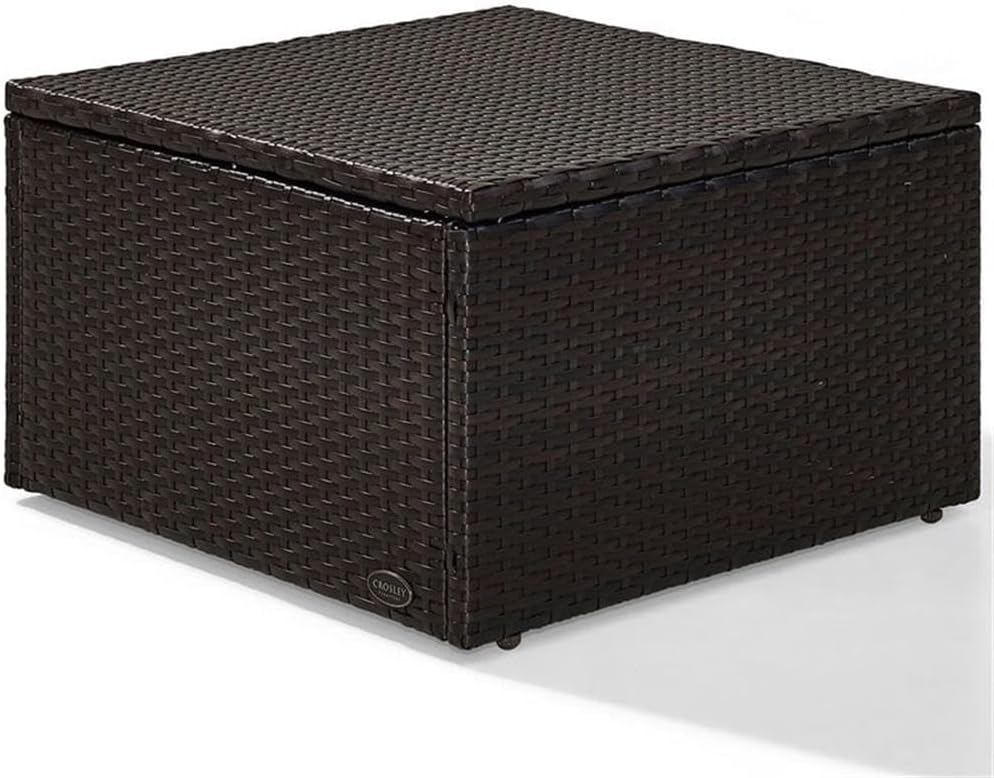 Pemberly Row Wicker Patio Ottoman, Brown Finish with Sand Cushions, Resin Wic...